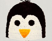 Penguin Hat, Black and White Crochet Beanie, in size Large (5 years-Adult)