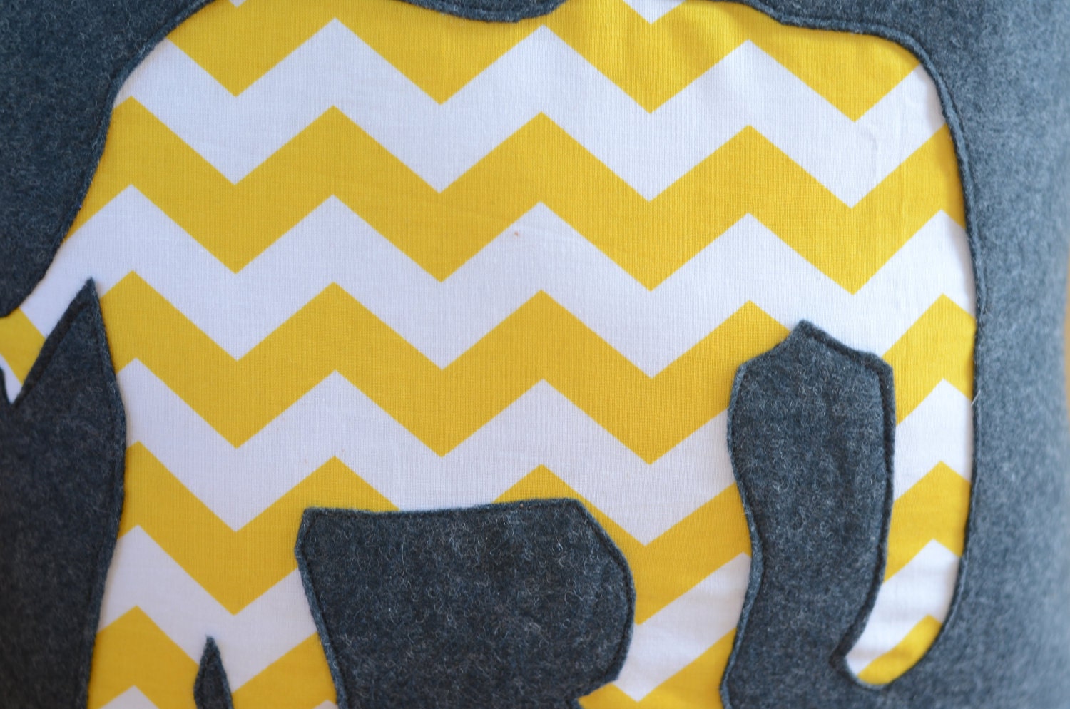 Wool Felt Throw Pillow  Cover - - Grey & Yellow Chevron Print Elephant - - 14x14.