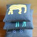 Wool Felt Throw Pillow  Cover - - Grey & Yellow Chevron Print Elephant - - 14x14.