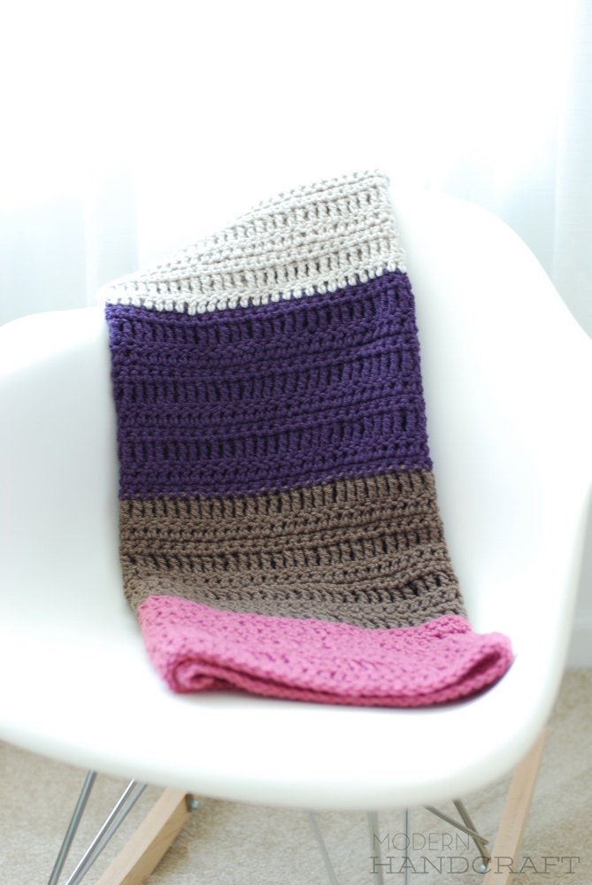 Crochet Baby Blanket - Tan, Plum, Taupe, Rose