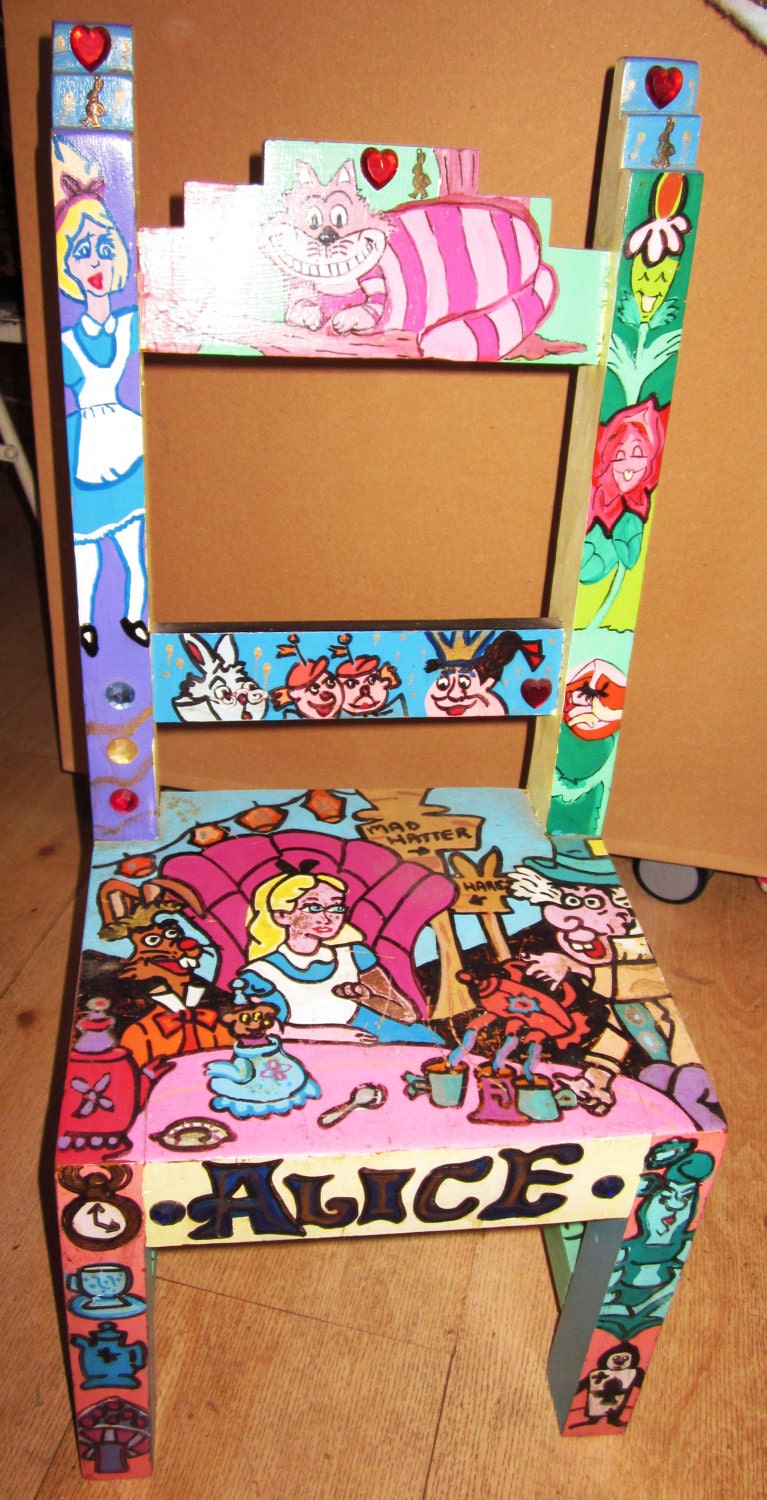 Handpainted Wooden Alice in Wonderland INSPIRED Childrens Chair