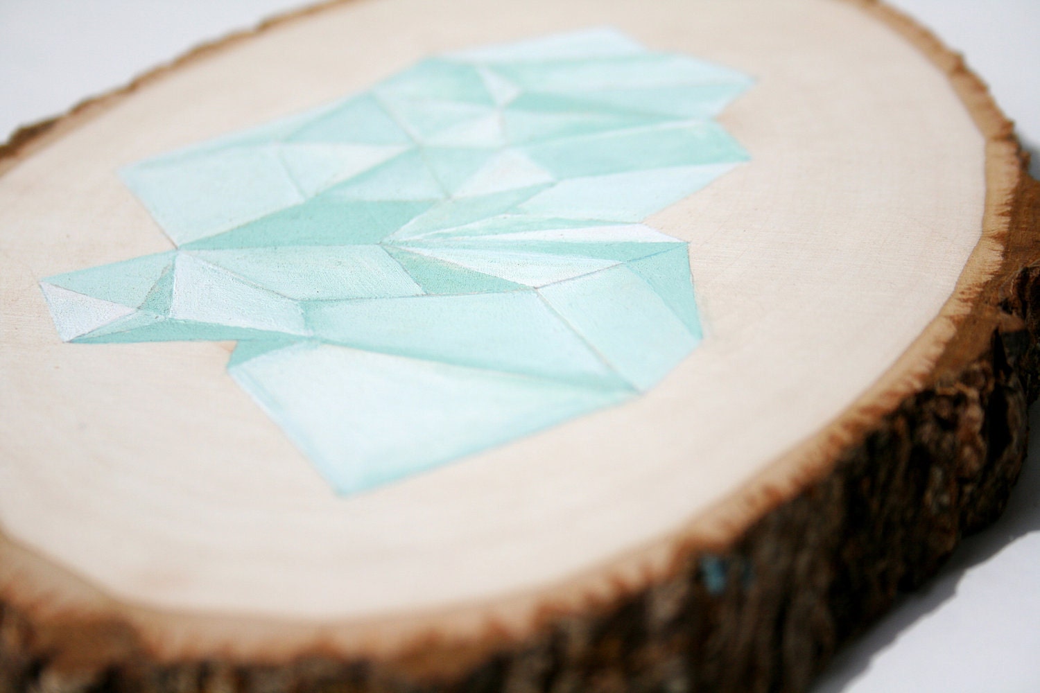one of a kind - minimal geometric mountain / iceberg / tree bark rustic / mint / aqua