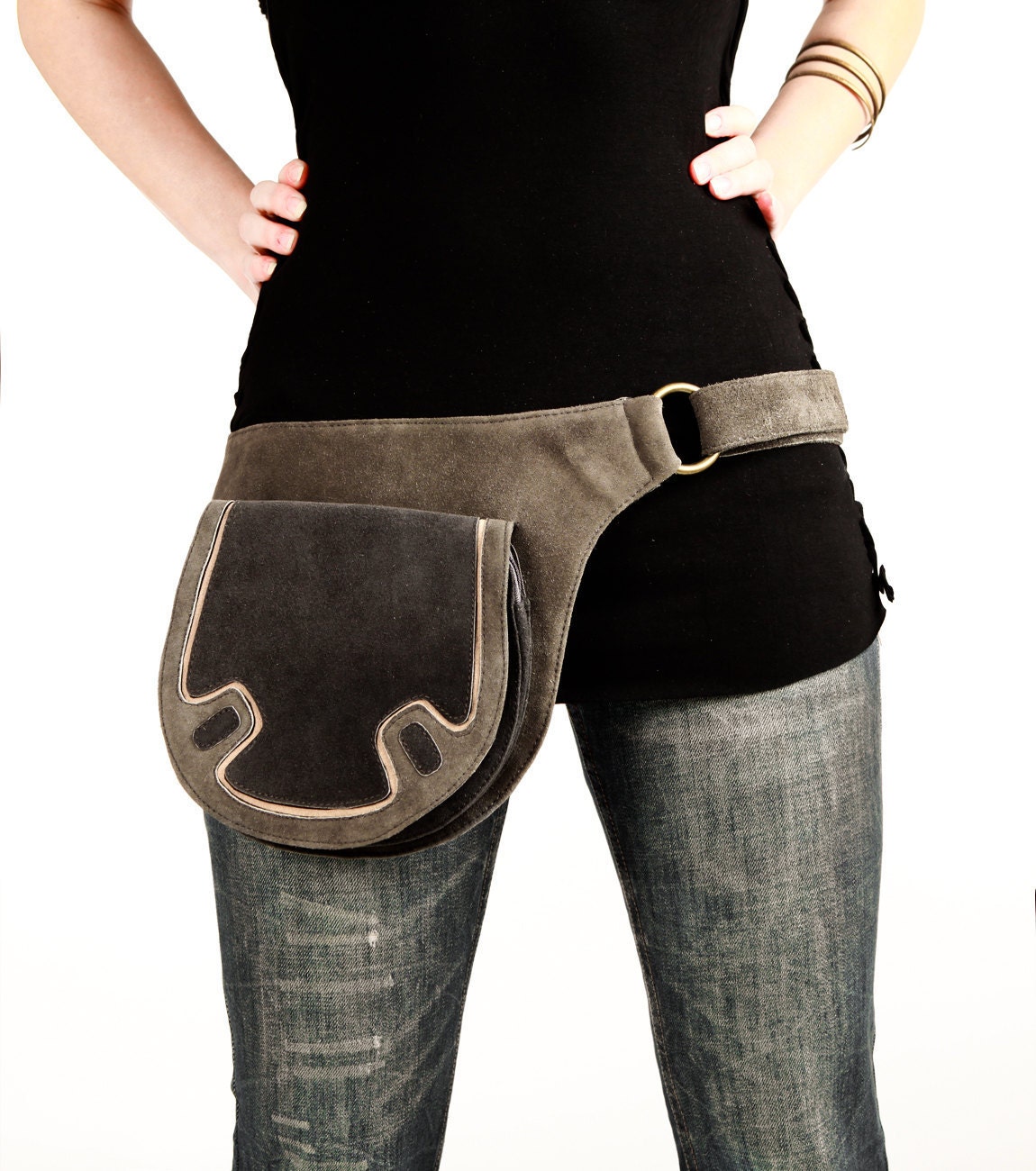 Grey leather bags for women, leather cross body bags, leather belt pouch