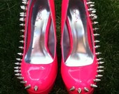 Fun and hot custom spiked neon/bright pink heels for summer