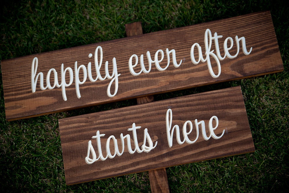 Rustic Wedding Signs - "happily ever after starts here"