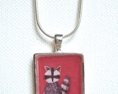 Strawberry Pink Raccoon Pendant - silver art necklace