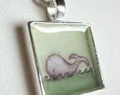 Silver Plated Whale Pendant - blue green whale art necklace