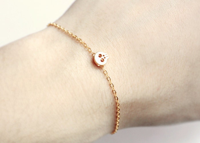 tiny skull bracelet - matt 14k gold plated skull on gold chain
