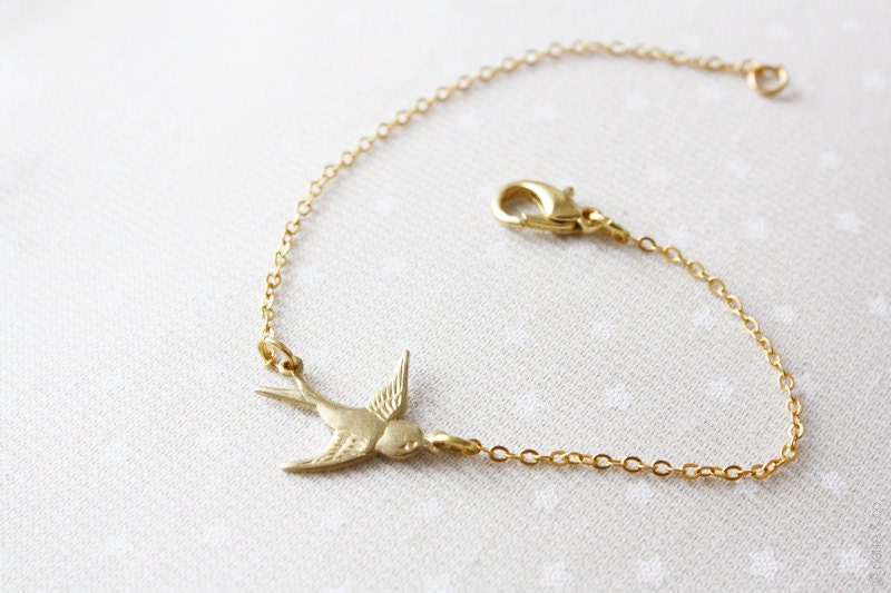 dainty bird bracelet - gold tone everyday jewelry