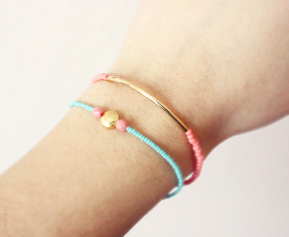 coral gold bar bracelet - minimalist jewelry - friendship bracelet