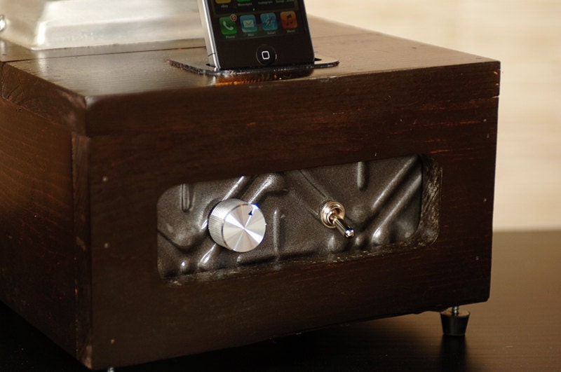 ipod iphone charging station with speakers from vintage ham radio speaker