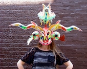 Fierce Vintage Bolivian Devil Mask with Dragon - for photo shoot, wall hanging - recycled tin