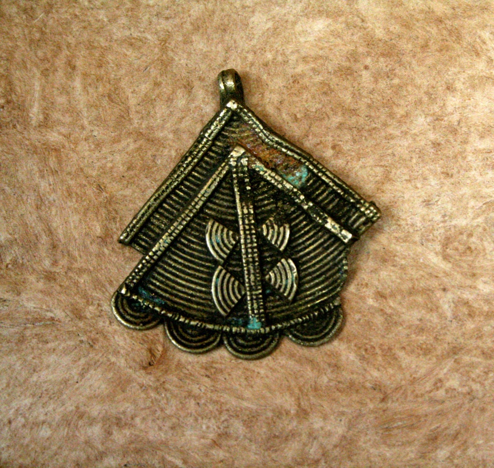 Vintage African Brass Pendant from the Kuba Tribe