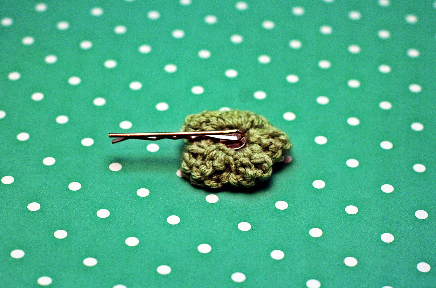 Two Crochet Flower Bobby Pins in Yellow and Aqua