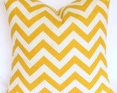 Yellow Pillow Cover 20x20 zigzag chevron cotton slub Decorative throw Pillow same fabric front and back FREE SHIP