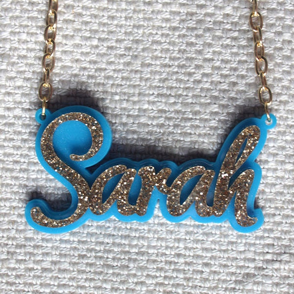 Personalised cursive name necklace - laser cut sparkle acrylic - 3 fonts to choose from