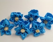 Set of 30 Silky Royal Blue Napkin Rings with Gold & Pearl Vintage Style Buttons