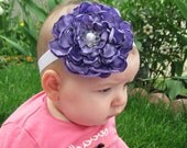 Lavender Satin Peony with Pearl and Rhinestones - Fabric Flower Baby Headband, Newborn, Infant, Toddler Hair Accessory, Purple