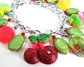 Kawaii charm bracelet - funky fruit bracelet - chunky bracelet - summer bracelet by Sparkle City Jewelry