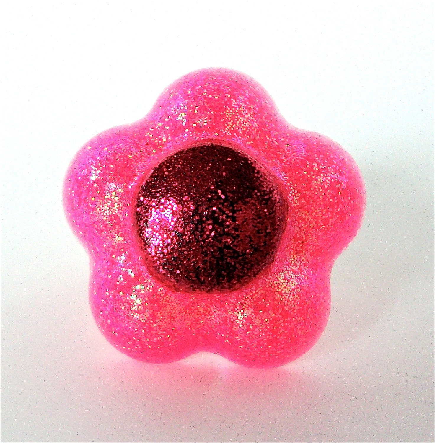 Funky hot pink flower ring - glitter resin ring - pink flower ring - funky ring - flower shaped resin ring - by Sparkle City Jewelry