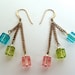 Pink green and blue earrings - dangly gold earrings - 14k gold - geometric earrings - spring colored earrings by Sparkle City Jewelry
