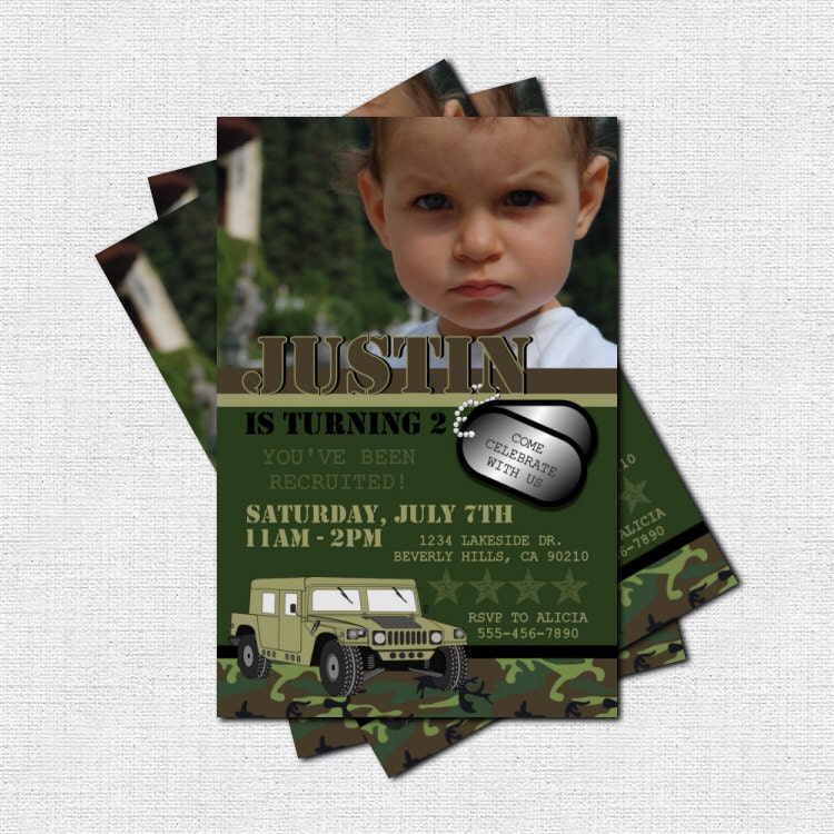 CAMOUFLAGE ARMY INVITATIONS Birthday Party (print your own) Personalized