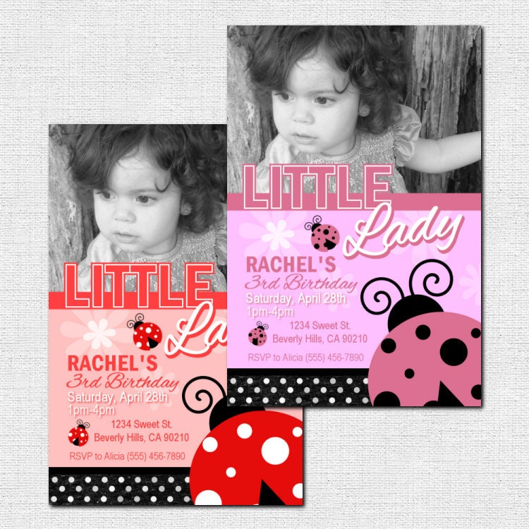 Personalized "LITTLE LADY" LADYBUG Invitations (printable) Birthday Party or Birth Announcement