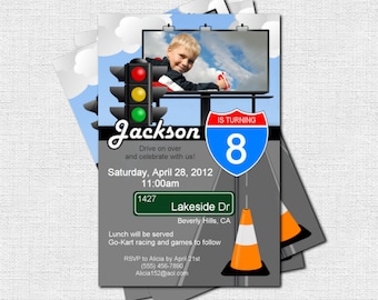Personalized CARS Traffic ROAD SIGN Style Birthday Party Invitations (printable)