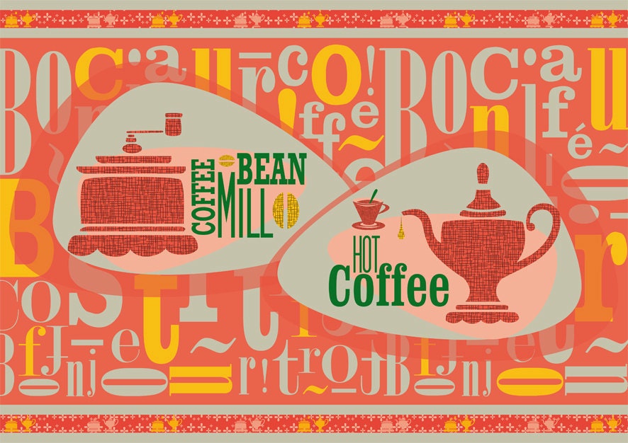 midcentury 50's modernist kitchen dinner coffee typography poster