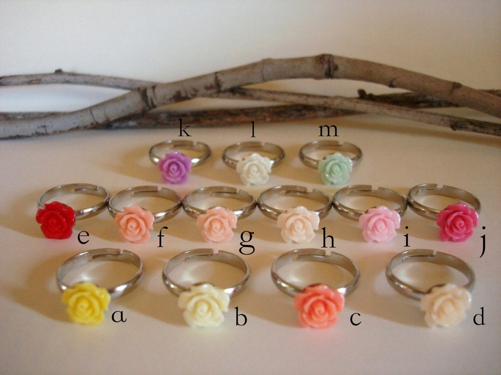 Five Rings - The Little Candy Rose Shoppe - You Choose - Resin Rings, Tiny Rose Earrings, Rose Rings - For bridesmaids, Gift idea