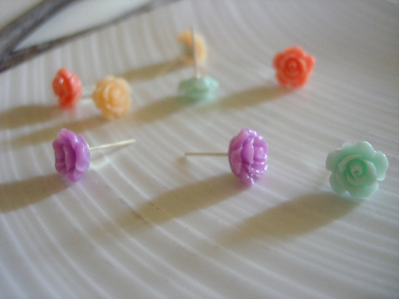 Four Pairs - Colors of the Wind Little Candy Rose Shoppe - Resin Earrings, Tiny Roses, Rose Earrings - For bridesmaids, Gift idea