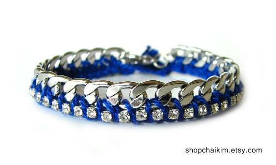 Petit Rhinestone Friendship Bracelet-COBALT BLUE.INDIGO- Shipping with tracking