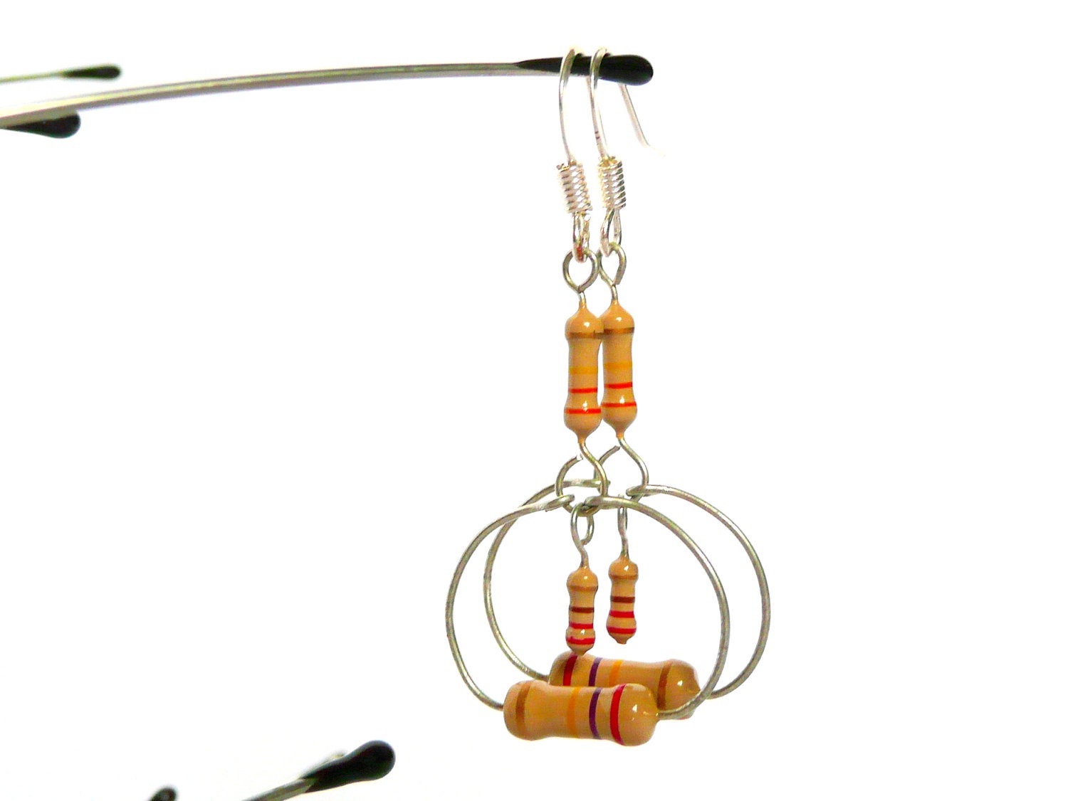 Circle resistor earrings made with beige upcycled resistors