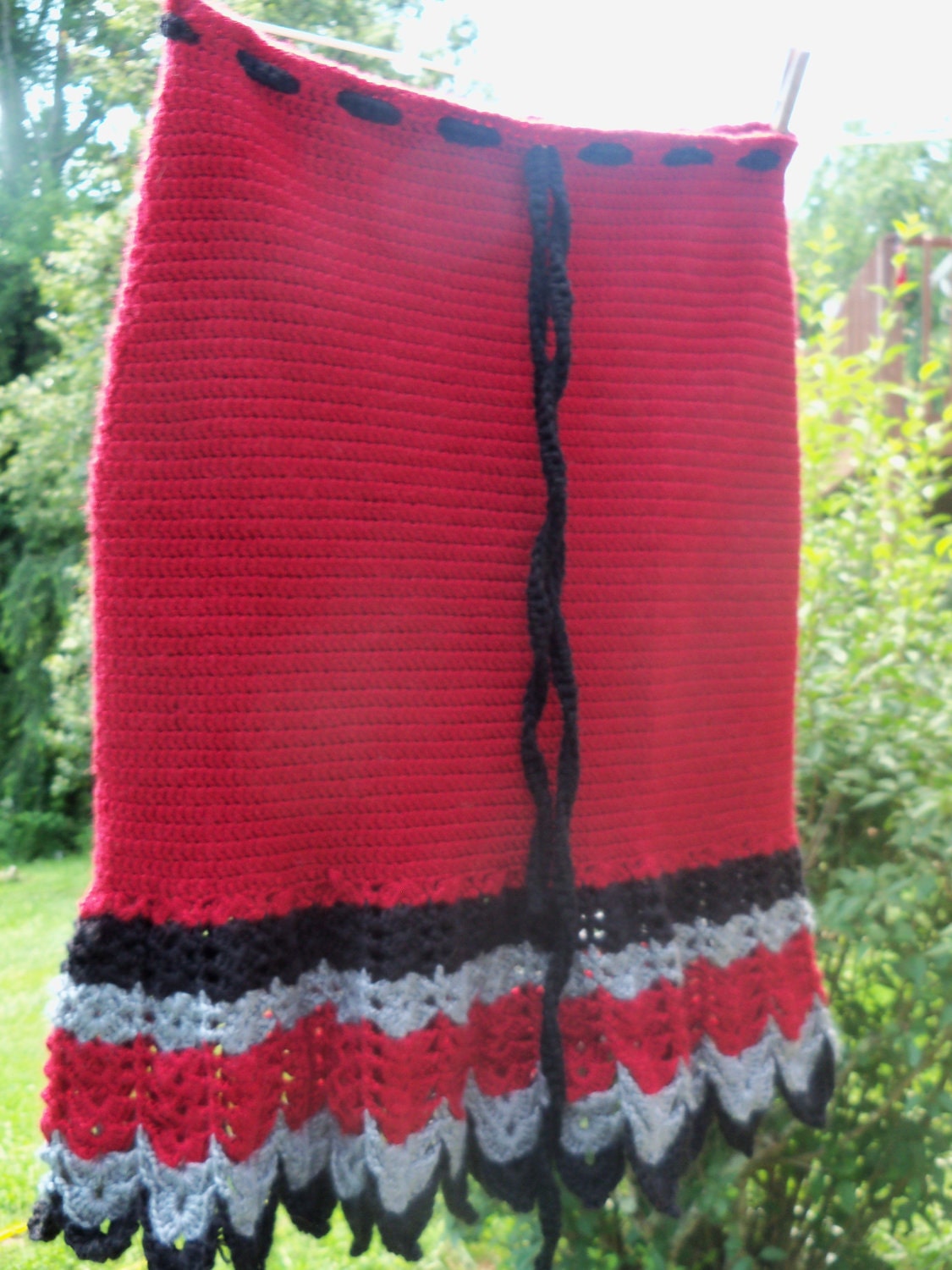 Hand Crocheted Skirt - Red, Black, Gray