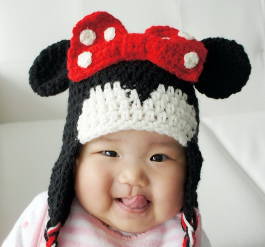 Minnie Mouse Hat, Crochet Mouse Hat, Crochet Baby Hat, Baby Hat, photo prop, Inspired by Minnie Mouse