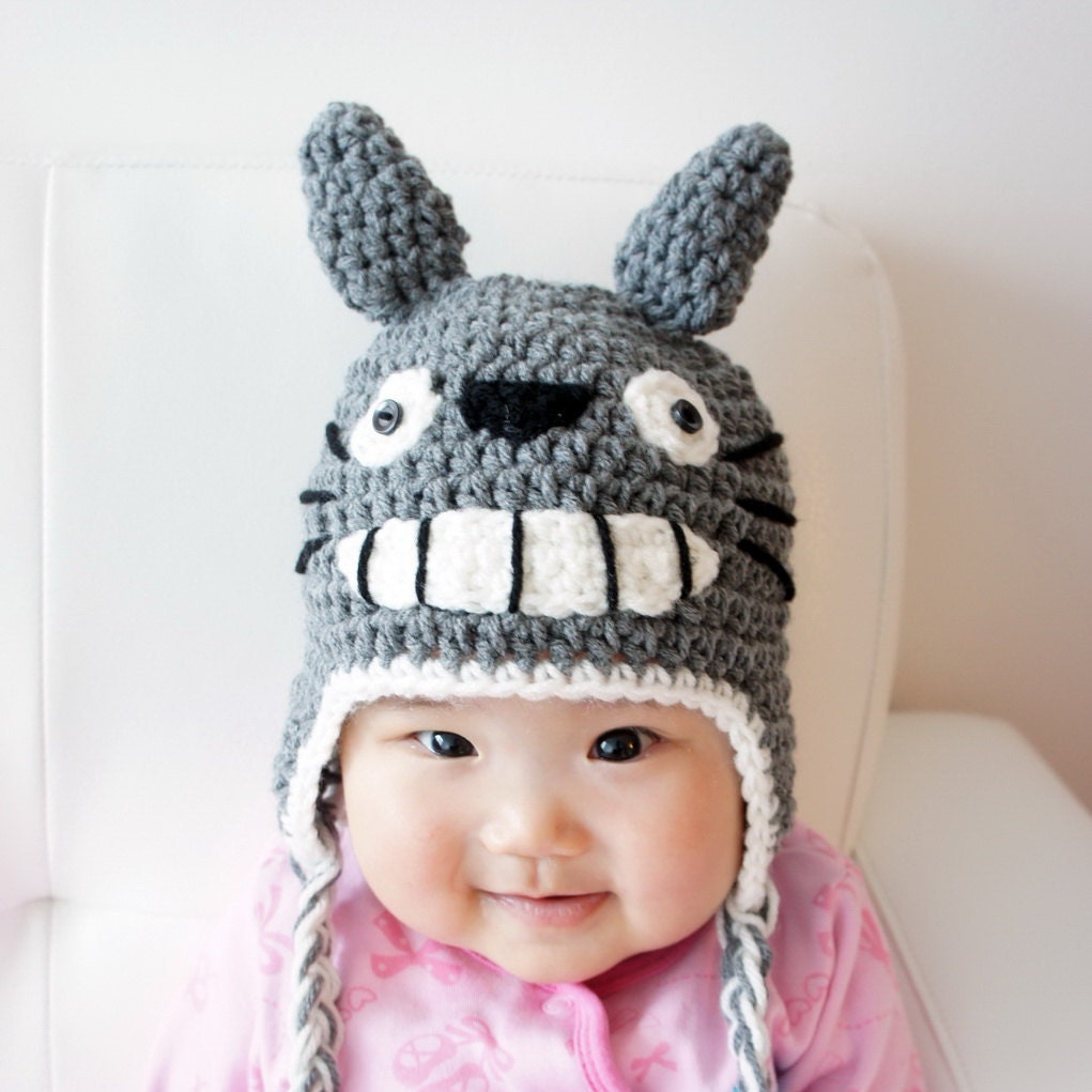 Totoro Hat, Crochet Baby Hat, Baby Hat, Animal Hat, Grey, photo prop, Inspired by Totoro