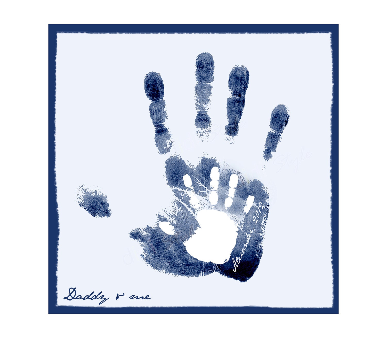 Personalized Fathers day gift- Monogrammed Handprint custom children art- blue personalized children decor- gift for new dad- last minute