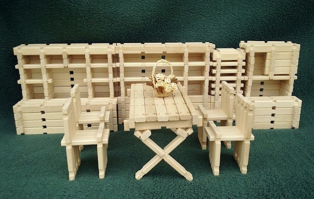 Natural Wooden Building Toy, 86 piece organic wooden block set, educational toy, children's construction toy