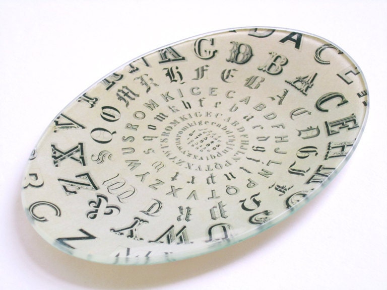 Oval Mini Glass Tray - Typography Wheel  (7 x 5 in)