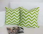 Green Chevron Pillow Covers - 16x16 - Set of 2 Decorative Throw Pillow Covers