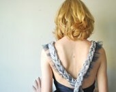 Navy Blue and Silver Party Dress/Prom Gown with Braided Straps