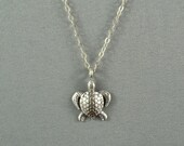 Vivid 3D Sea Turtle Necklace, 925 Sterling Silver, Modern, Simple, Cute, Everyday Wear Jewelry