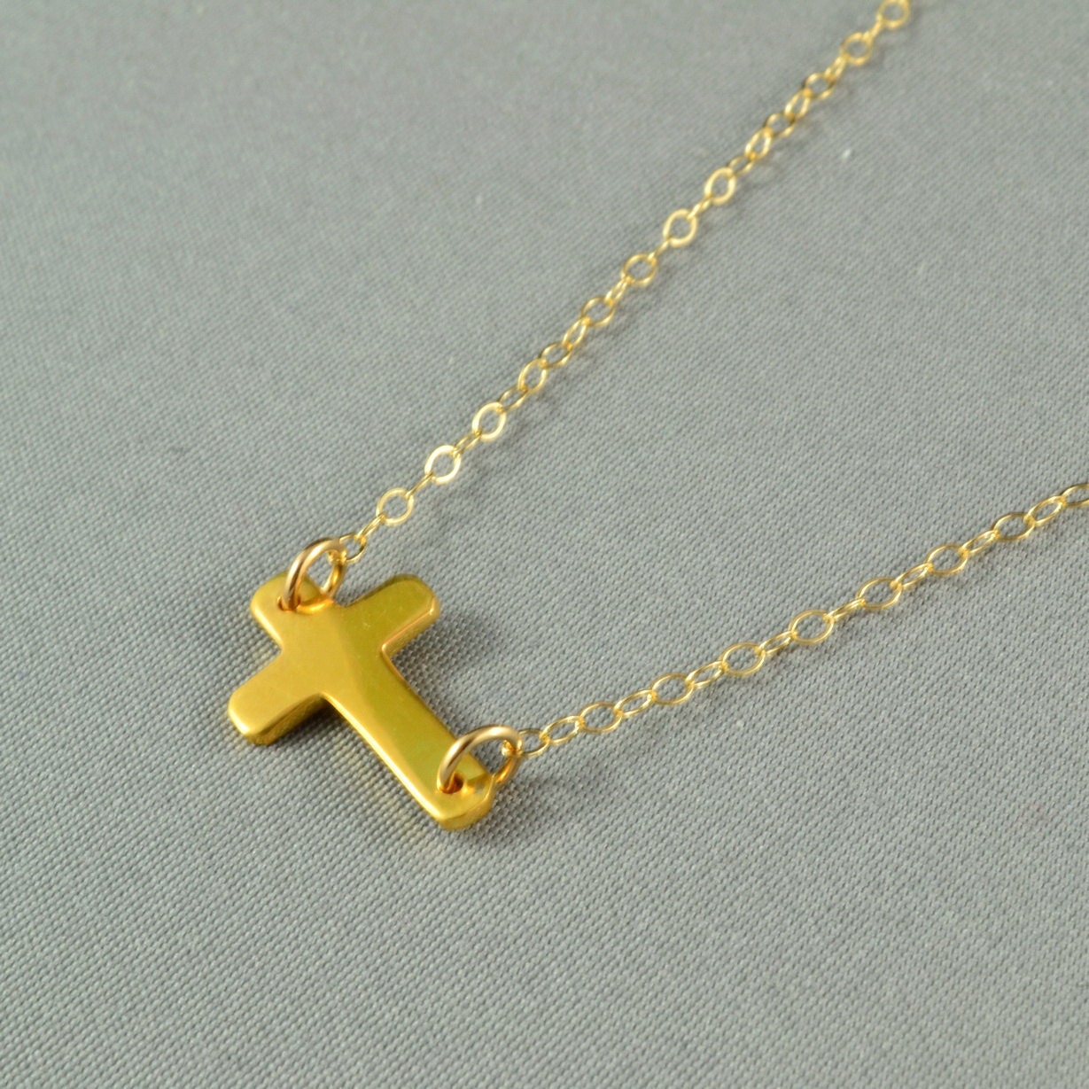 Sideways Cross Necklace, 24K Gold Vermeil, 14K Gold Filled Chain, Simple, Delicate, Everyday Wear Jewelry