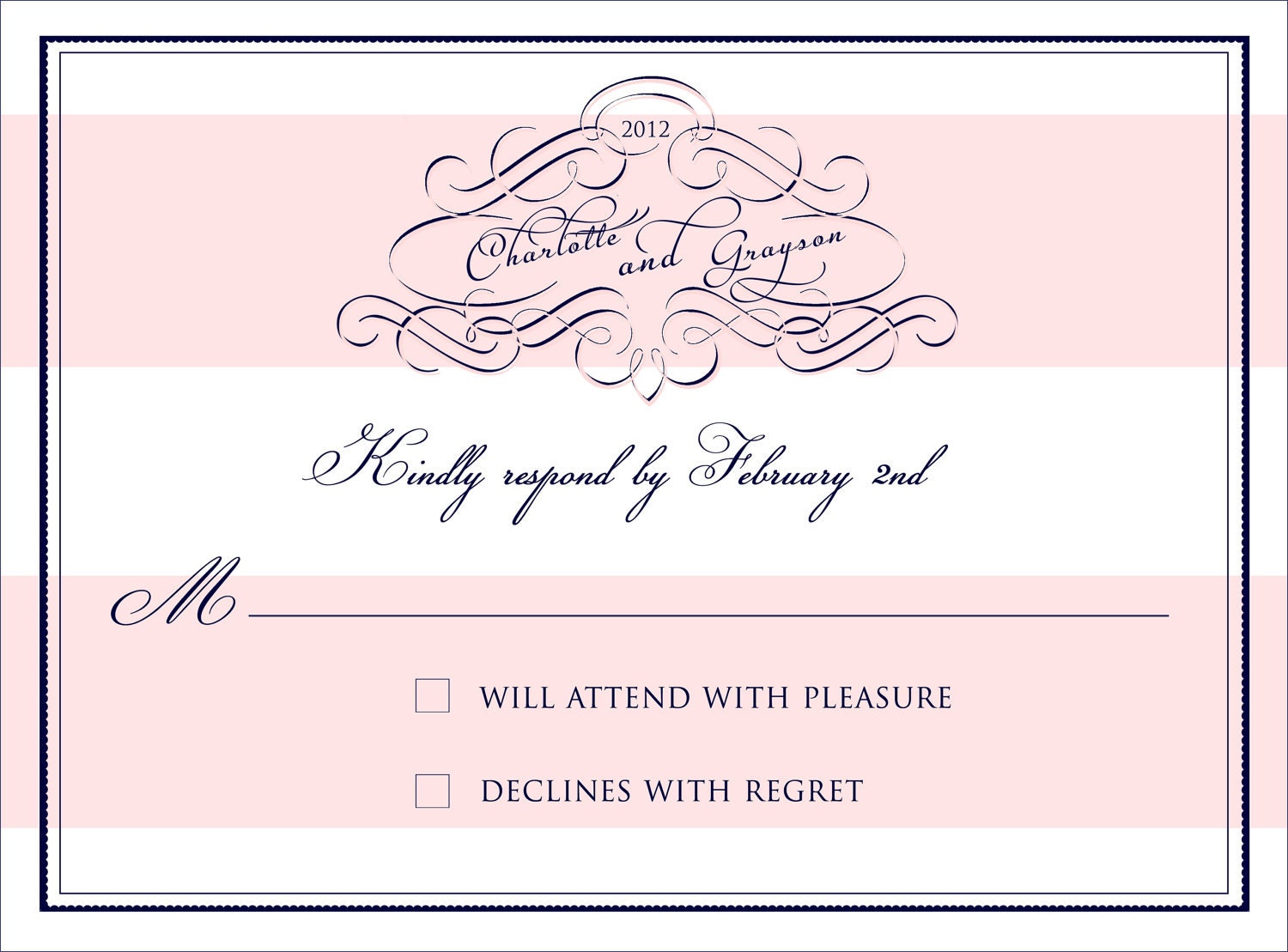Printable Pink and White Stripe Glam Wedding RSVP Card - Printing is Available