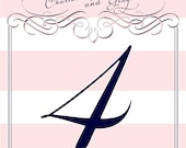 Pink and White Stripe Glam Table Numbers