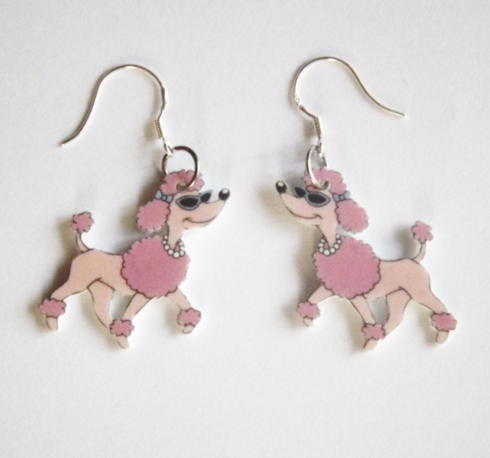 Poodle Earrings -  Dog Earrings -  French Poodles - Vintage  Retro Inspired Dog Jewelry - Pink Poodle Earrings - Dog Lovers - koolstuff2