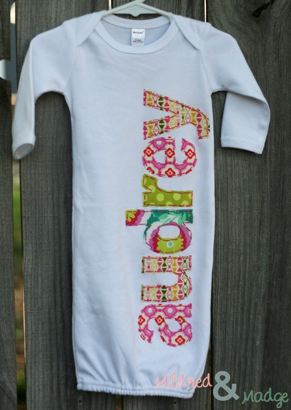 Hand Appliqued Personalized Infant Baby Girl Gown