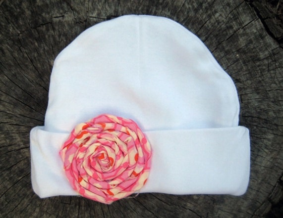 Newborn Cap with Fabric Rosette Embellishment