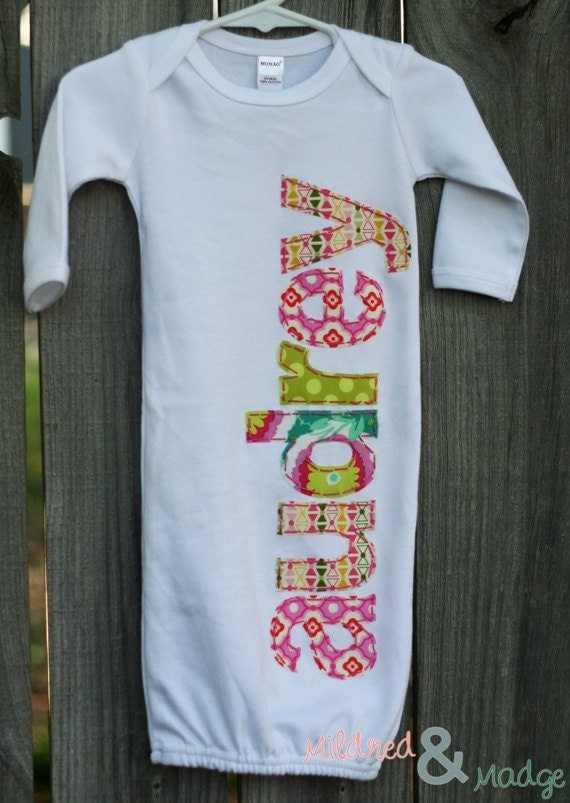 Hand Appliqued Personalized Infant Baby Girl Gown