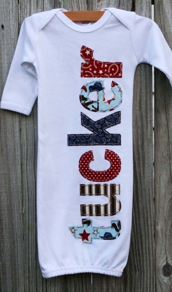 Hand Appliqued Personalized Infant Baby Boy Gown